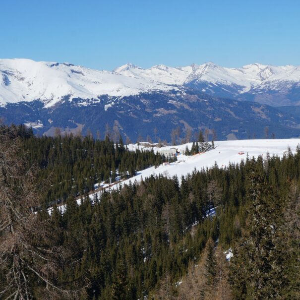 Skipiste am Goldeck bei Spittal an der Drau mit Blick in die Gailtaler Alpen